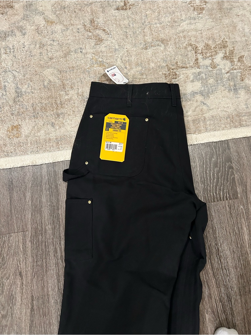 Carhartt Black Canvas Cargo Work Pants with Logo Patch